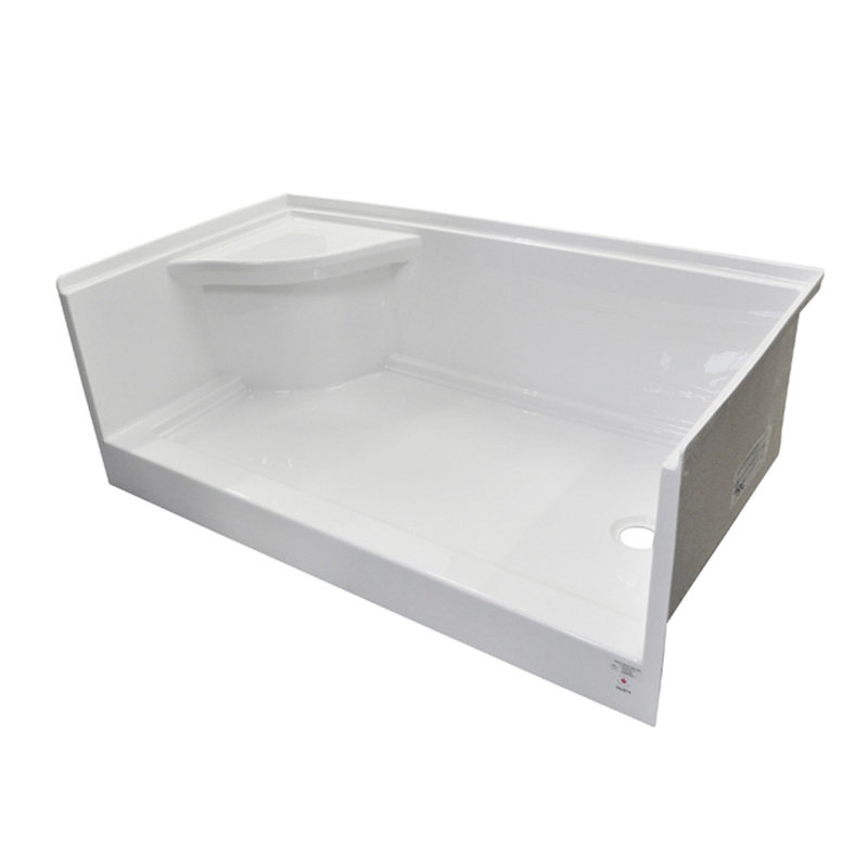 Base de douche décalée à seuil simple avec siège moulé, H 21,5 po x l 42 po x p 60 po
