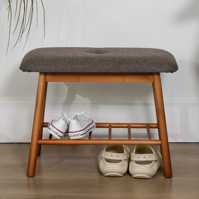Upholstered Wood Entryway Shoe Storage Bench