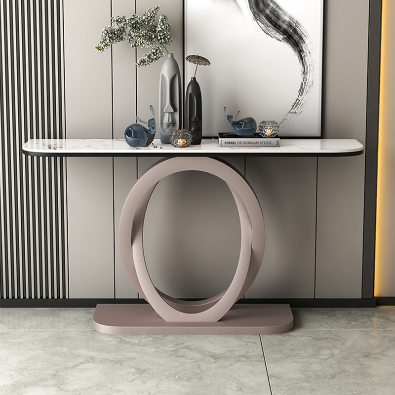 Console de style italien en pierre frittée., Or rose, H 33,4 po x l 54,3 po x P 13,7 po