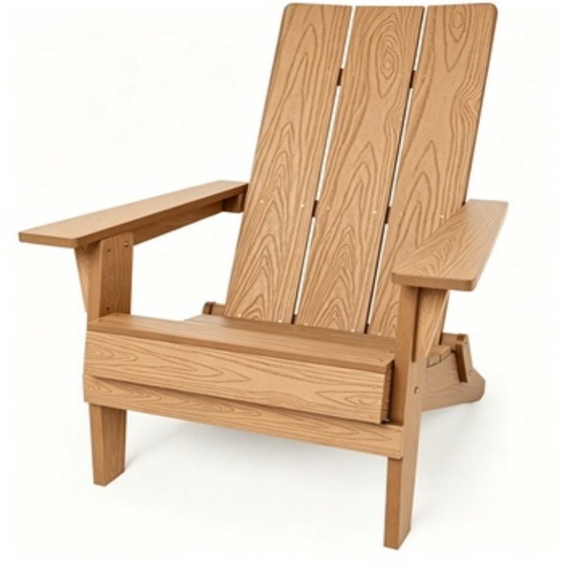 Outdoor All-Weather Foldable Adirondack Chair, Fade Resistant & Easy to Clean for Patio, Garden and Fire Pit Use, Teak