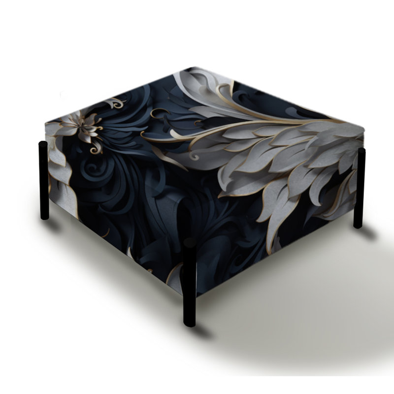Blanc et argent Sphinx Paisley - Grand repose-pieds carré à motif cachemire
