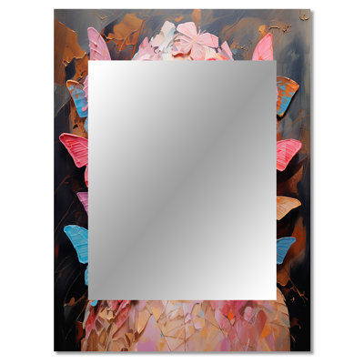 Pink Butterfly woman fashion portrait elegance I - Fashion Decorative Mirror, Modern Wall Mirror, Printed Metal Art