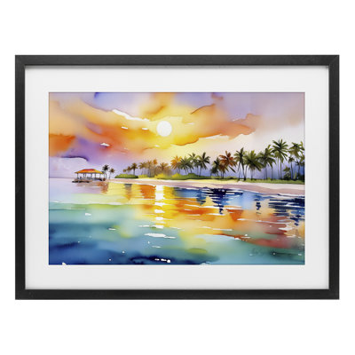«Caribbean Calm Sunset», reproduction sous verre encadrée, design par Shelly Craig