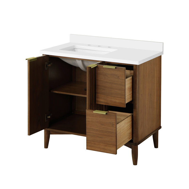 Ensemble de meuble-lavabo simple 36 po Leileen, Brun, Or brossé