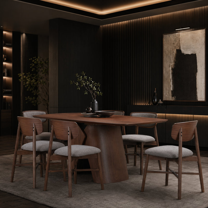 Firenze 7-Piece Sculptural Dining Room Set With Curved Back Chairs, 7 Pieces: Table, 6 Chairs, Brown