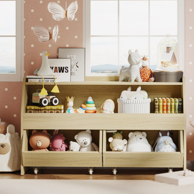 Toy Storage Cabinet with Drawers and Wheels – Kids Organizer Shelf for Nursery, Playroom, or Bedroom by Ebern Designs