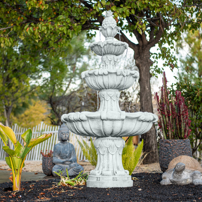 58.3" 3-Tier Electric Outdoor Freestanding Water Fountain - Classic Leaf Design, Large Bird Bath with Pump - Ideal for Yard, Lawn and Garden Décor