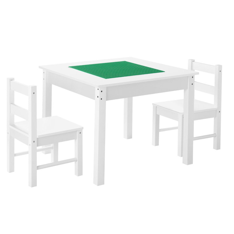 Ensemble de table d'activité pour enfants et 2 chaises, ensemble de table de jeu à deux faces Blocks, table de tout-petit et chaise avec rangement pour enfants de 3 ans et plus, grand espace de rangement, cadeau pour garçons et filles, blanc