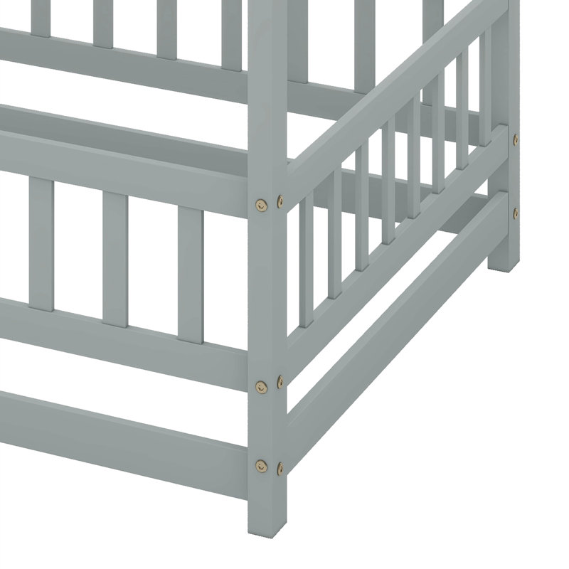 Lit en bois pour lit simple avec structure de toit, Gris