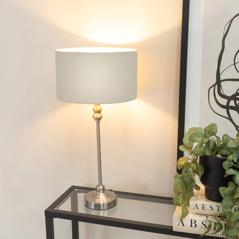 Saylorsburg Metal Table Lamp, Yes, Silver, Grey Fabric
