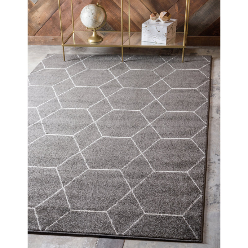 Tapis géométrique Debrodie, Rectangle 10 pi x 14 pi 1 po, Gris foncé