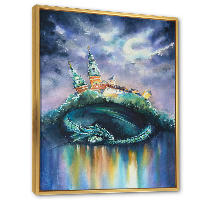 Fantasy City, art mural pour enfants, H 20 po x l 12 po x P 1 po, Toile avec cadre flottant or