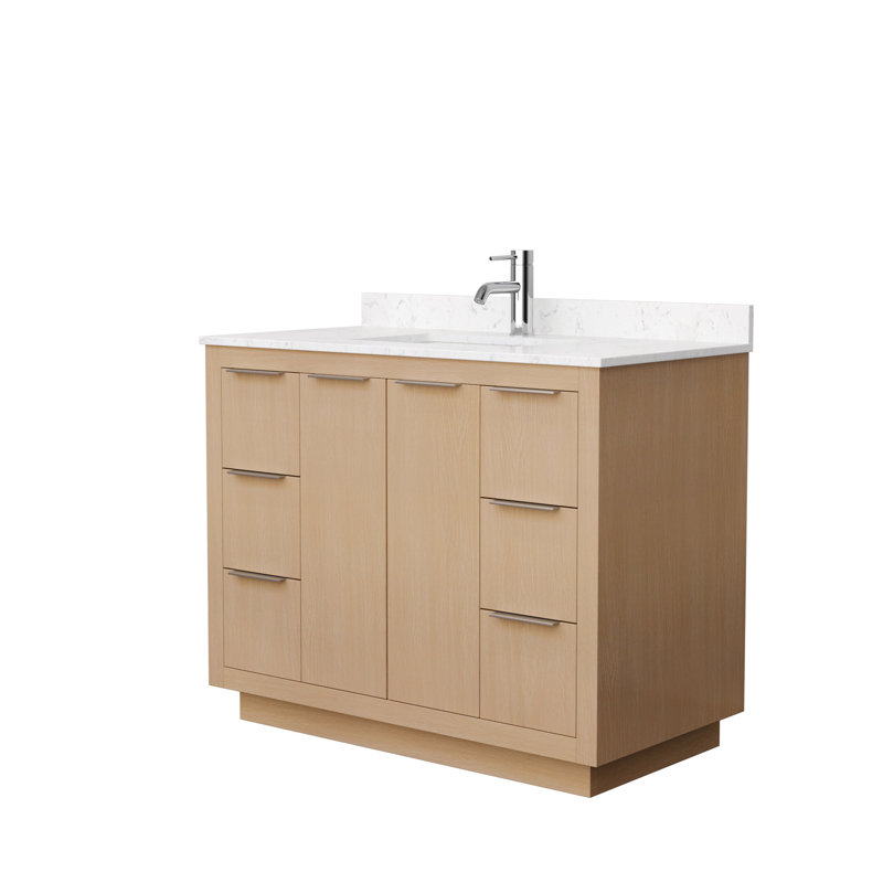 Ensemble de meuble-lavabo simple 42 po Maroni, Marbre de culture de Carrare, Nickel brossé