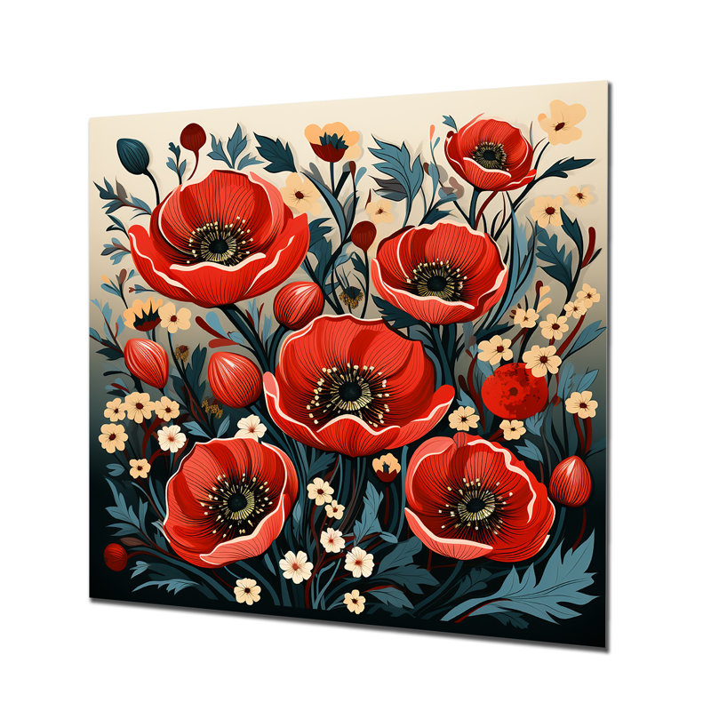 Swanage - coquelicot, art mural, H 30 po x l 30 po, Sans cadre, métal