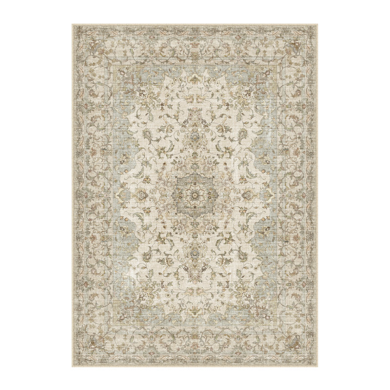 Machine Washable Vintage Oriental Area Rug With Non-Slip Backing, Rectangle 3' x 5'