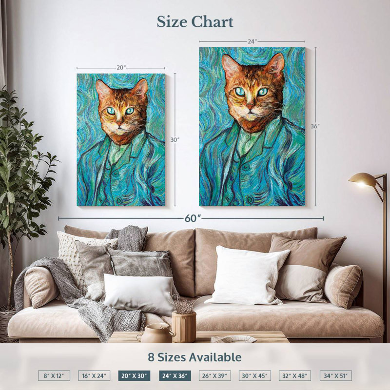 Ketti Van Gogh Inspired Cat Portrait, 36" H x 24" W