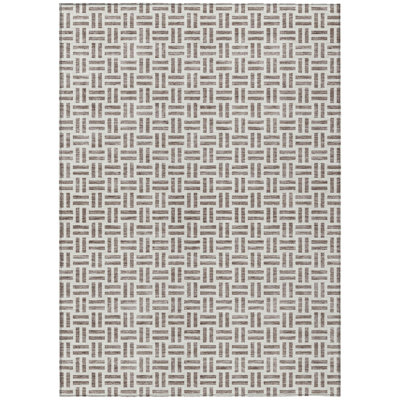 3' X 5' Taupe And Ivory Geometric Washable Indoor Outdoor Area Rug