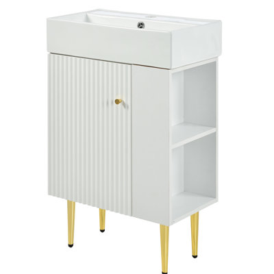 Meuble-lavabo en céramique 21,6 po avec meuble de rangement latéral droit élargi - blanc moderne
