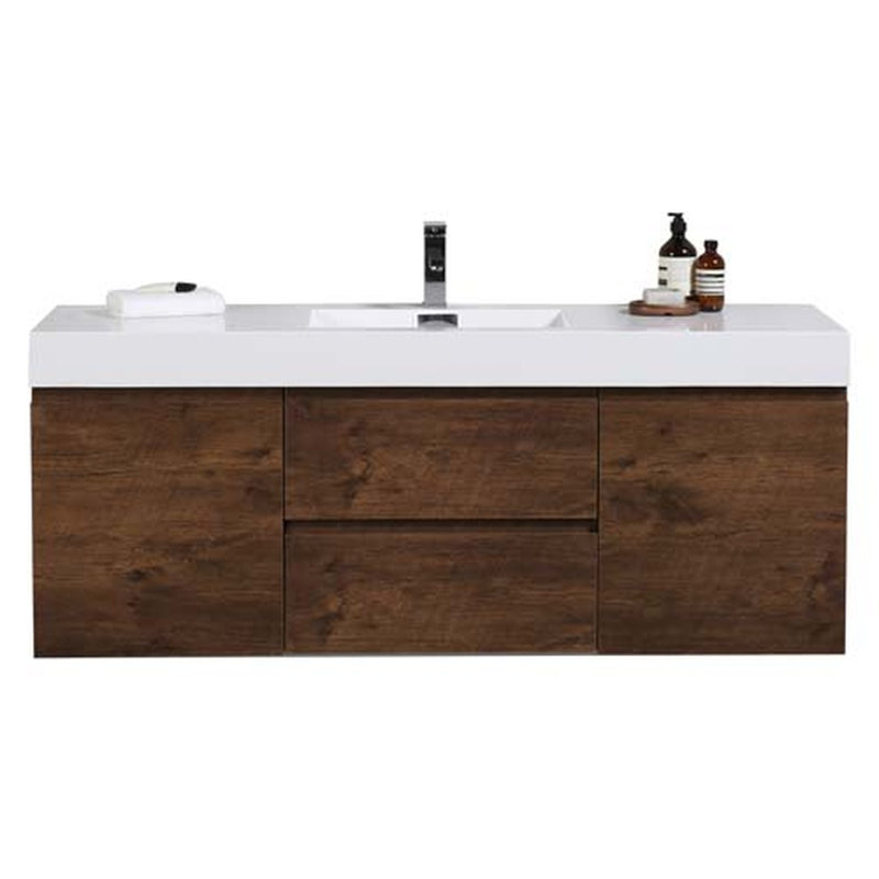 Base de meuble-lavabo double 60 po mural seulement, Bois de rose