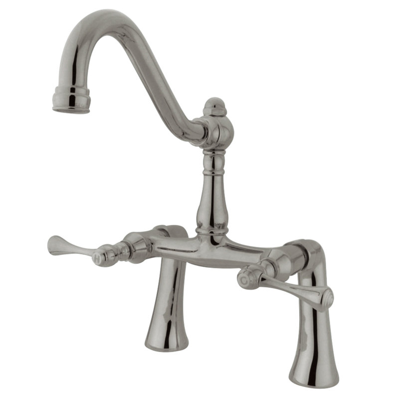 Kingston Brass Restoration Two-Handle 2-Hole Deck Mount Clawfoot Tub Faucet, Brushed Nickel