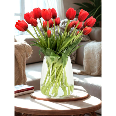 Tulipes artificielles Real Touch dans un vase en verre 