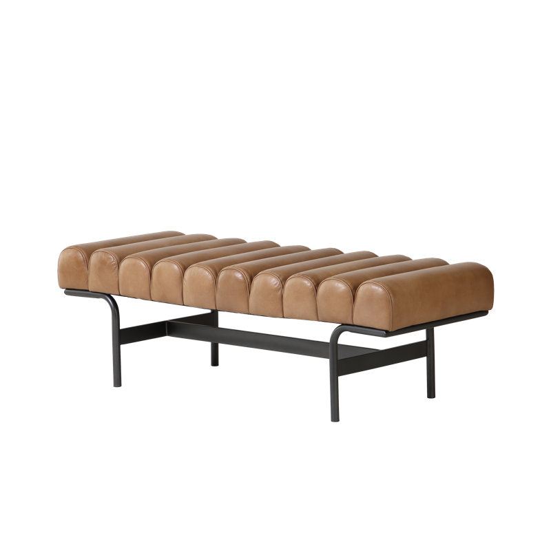 Banc rembourré en cuir véritable Penina, Cuir fleur brun clair