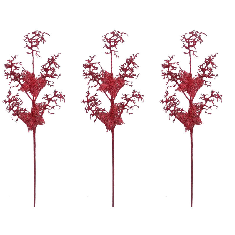 Médaillon de Noël scintillant corail et papillon, Rouge