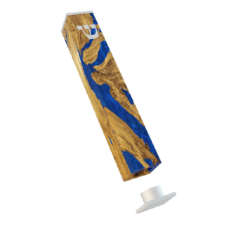 Wood Mezuzah, Blue/Yellow