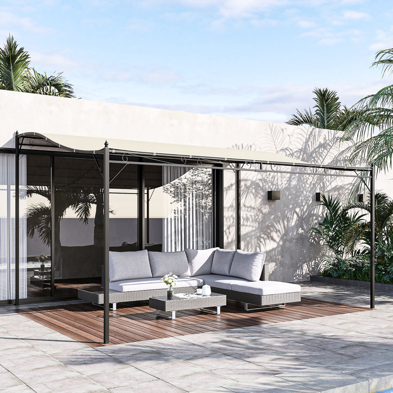 Pavillon de jardin extérieur 10 'x 13'. Fabrication en acier, abri de patio. Blanc crème, avec drainage. Structure, intempéries. Protégé. Trous. Pour le jardin. Blanc