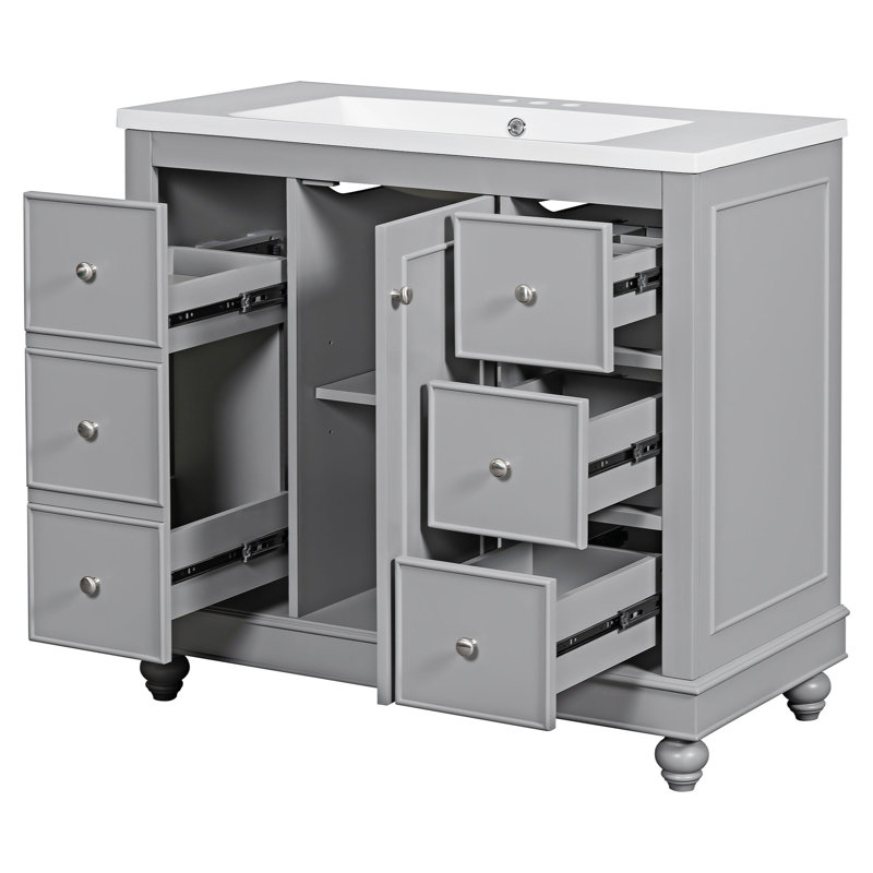 Meuble-lavabo contemporain avec lavabo intÃ©grÃ© en rÃ©sine, Gris