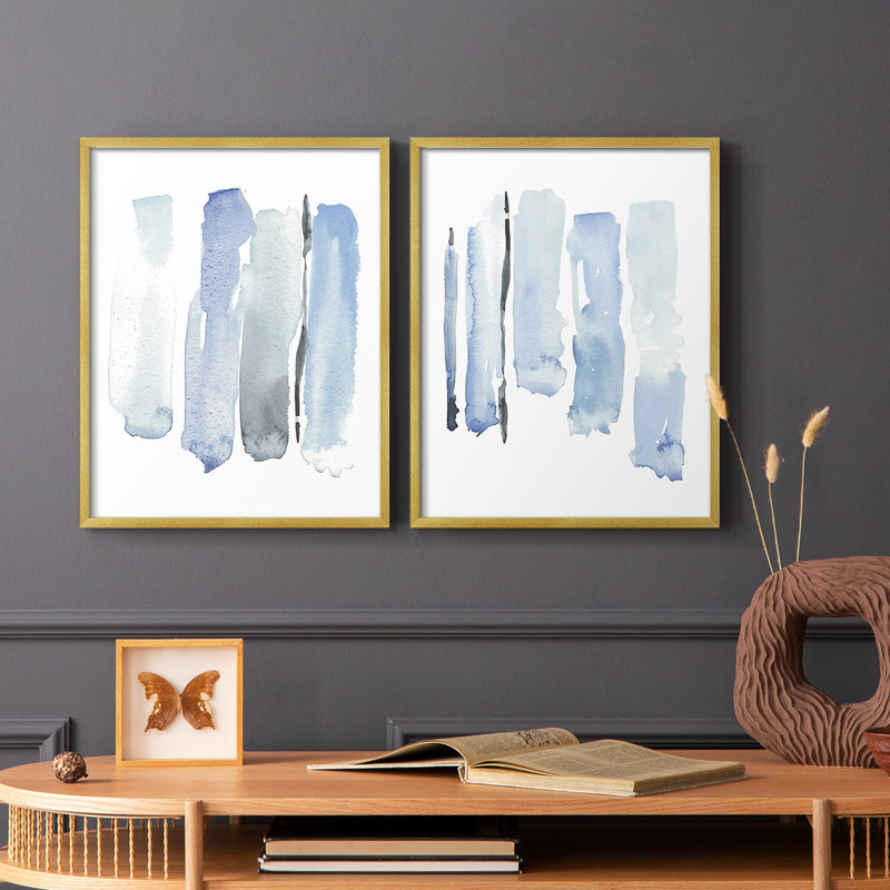 Impression encadrée Blue I-Premium - prête à être accrochée - aucun clou requis - aucun clou requis, H 29 po x l 46 po, Doré
