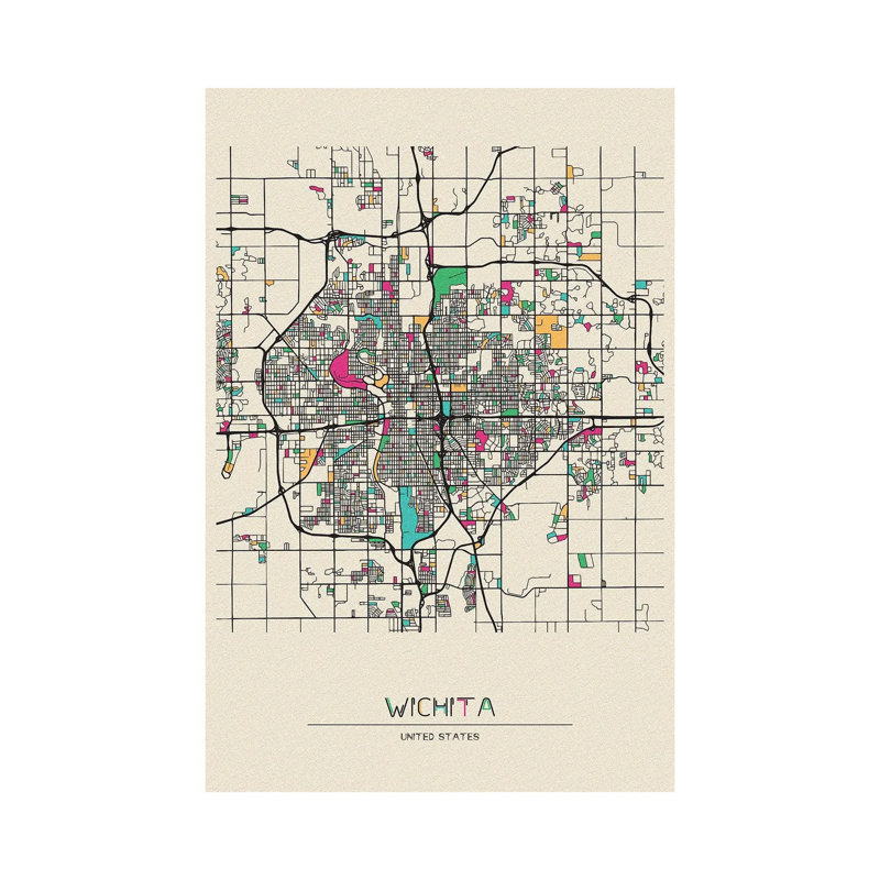«Wichita, Kansas Map» par - Toile tendue, H 18 po x l 12 po x 1,5 po