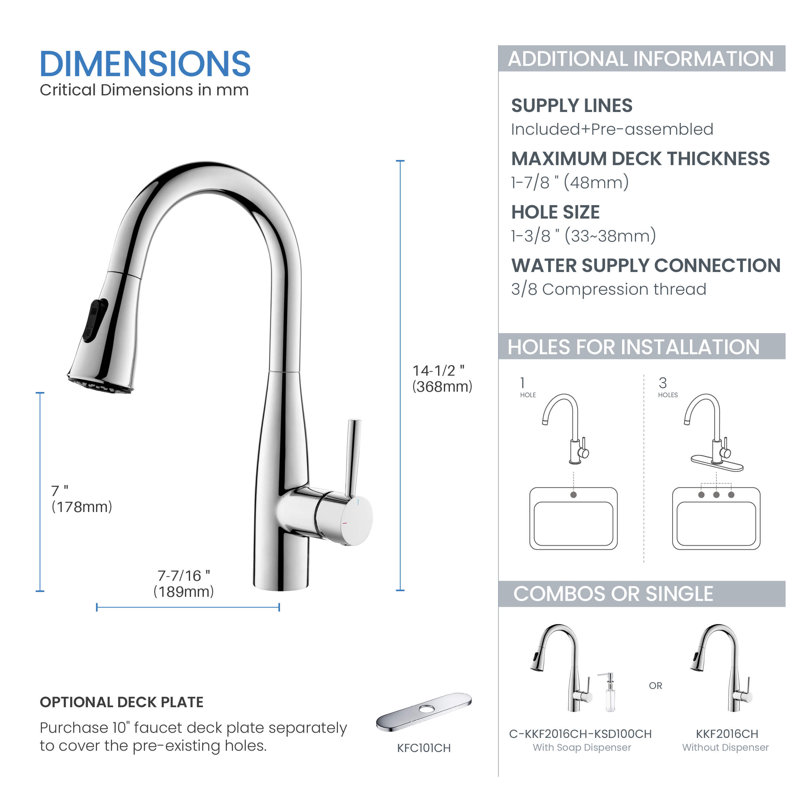 Bari Pull Down Single Handle Kitchen Faucet, Chrome