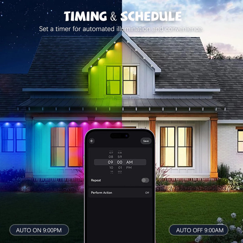 Permanent Outdoor Lights For House, 50FT Smart RGB LED Lights Outside With 16 Million DIY Colors, IP67 Waterproof Eaves Lighting For Christmas Halloween Holiday Daily Decorations