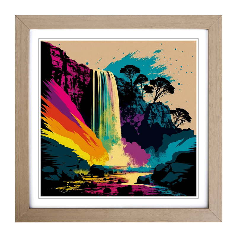 Waterfall Pop Art No.1 - Single Picture Frame Print on Wood, Oak