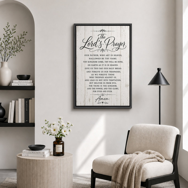«Lord's Prayer», impression sur bois blanc rustique, images de la salle de prière, impression sur toile encadrée, Cadre noir