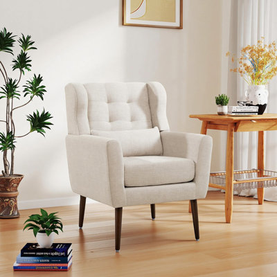 Mid-Century Modern Upholstered Accent Chair - Fabric Armchair, Comfy Single Sofa Chair For Living Room, Bedroom & Small Spaces