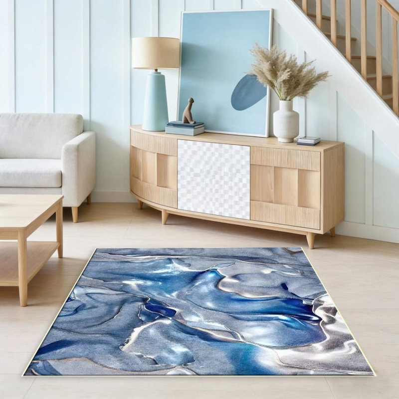 Abstract Blue Area Rug, Soft And Lightweight, Suitable For All Seasons, Easy To Maintain And Easy To Clean, Machine Washable Carpet Floor Mat, Suitable For Living Room, Bedroom, Dining Room, Balcony, Office, Room Decor, Home Decor, Outdoor Decor