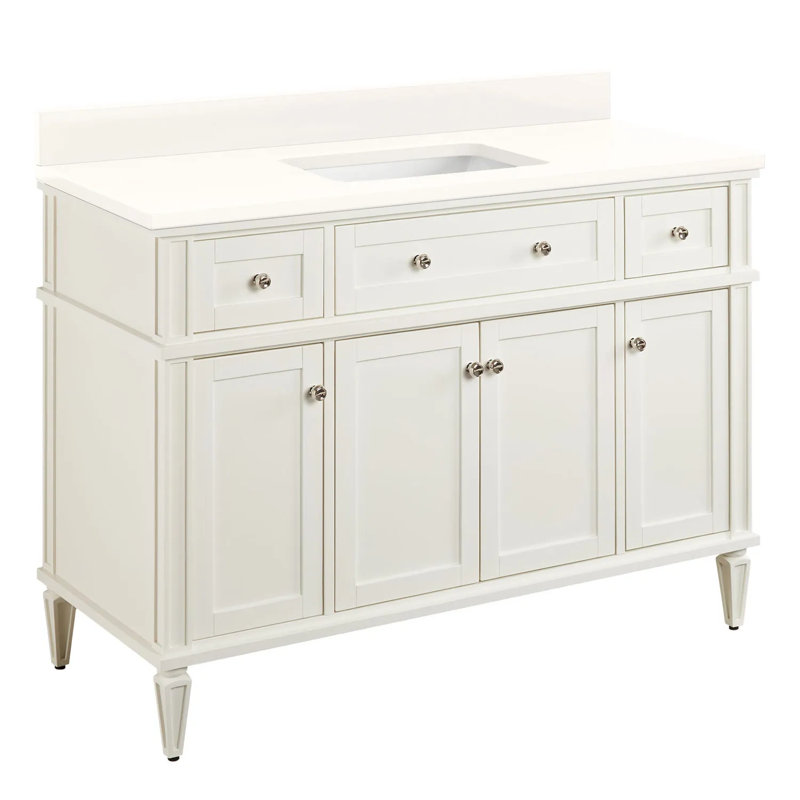 48" Elmdale Single Bathroom Vanity Set with Rectangular Undermount Sink, Arctic White Quartz, 8" Widespread, Charcoal Black