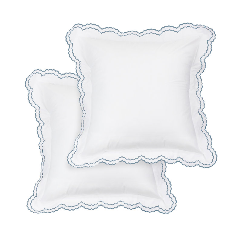 Berrada Double Scalloped 100% Cotton Sham, Navy/White