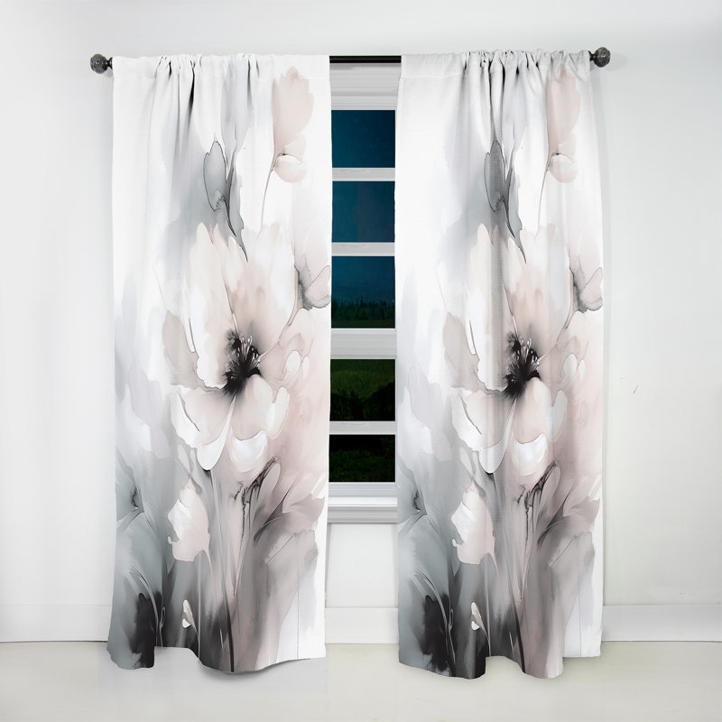 Soft Light Grey Flowers I - Traditional Curtain - Velvet Room Darkening - 1 panel, 52" W x 90" L