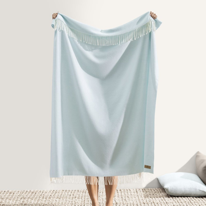 Italian Herringbone Throw Blanket, Baby Blue