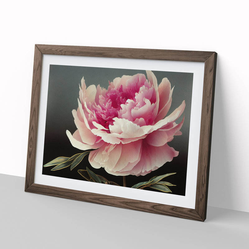 Uplifting Peony Flower - Framed Print, 25cm H x 34cm W x 2cm D, Walnut