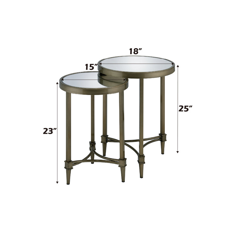Aditya Round Mirrored Glass and Antique Brass Nesting Tables