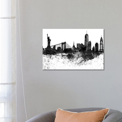 New York Black & White Drops Skyline by Wall Decor Addict - Wrapped Canvas Painting