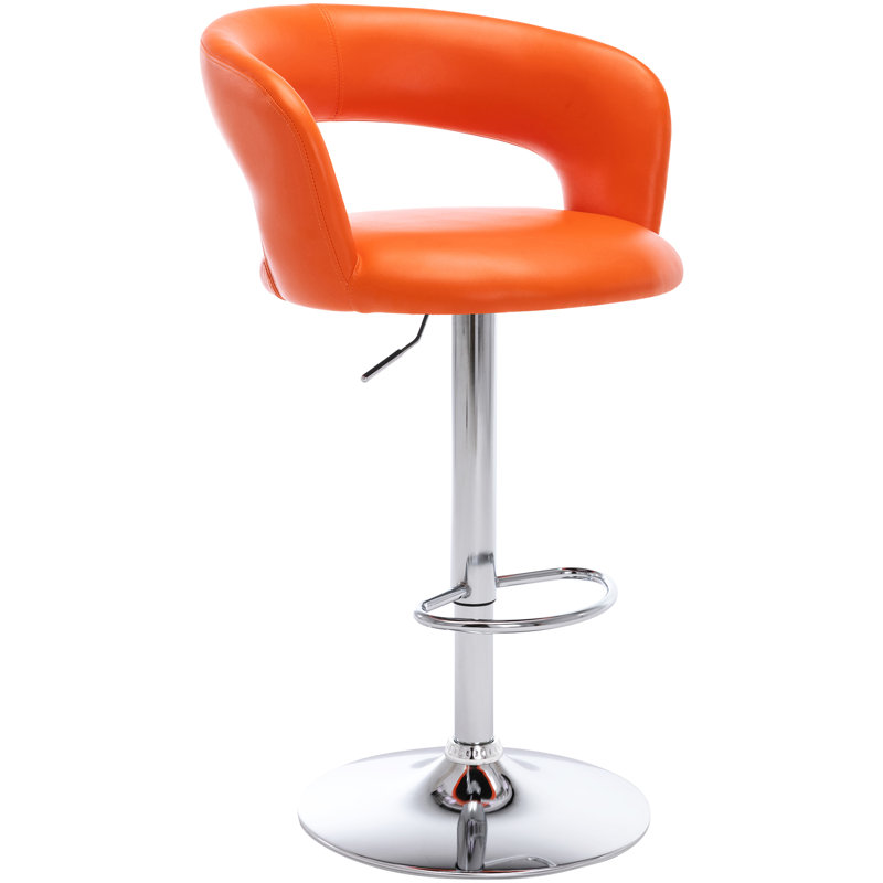 Modern PU Leather Swivel Adjustable Barstool with Hollow Back and Arms, Upholstered Airlift Counter Height Bar Chair for Kitchen Dining