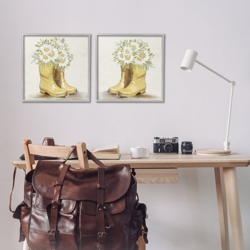 «Yellow Garden bottes Daisies», ensemble de 2 giclées par Kim Allen, Estampe numérique Farmhouse, H 17 po x l 17 po