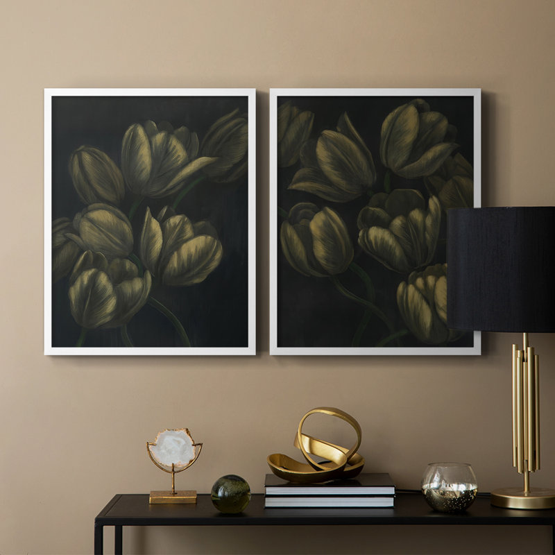 Impression encadrée de tulipes dorées I-Premium - prêt à être accroché - aucun clou requis - aucun clou requis, Blanc