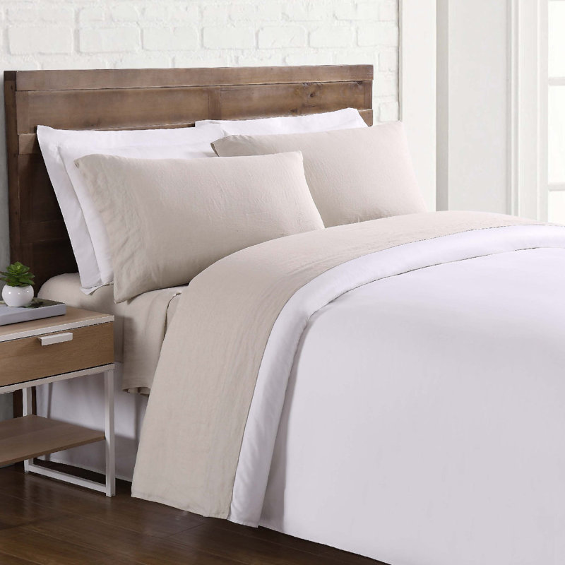 Ensemble de draps en lin Nena Aybar, Naturel, Ensemble de draps pour très grand lit avec 2 taie