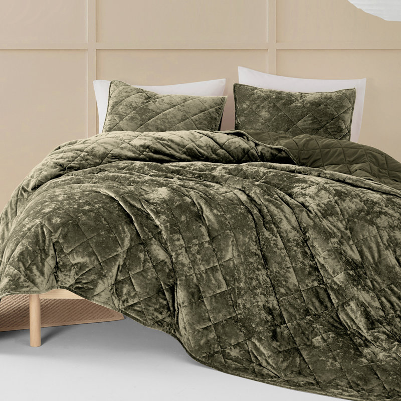 King Forest Green Velvet Diamond Quilt Set